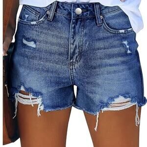 NWOT ~ Medium Blue Denim Jean Frayed Raw Edge CutOff Shorts ~ Women's MEDIUM